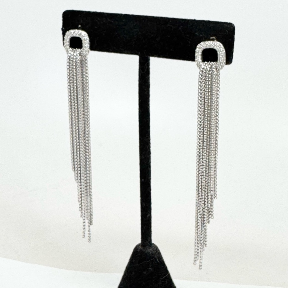 David Yurman Diamond Cushion Dangle Drop Box Chains Tassel Earrings .925/14K